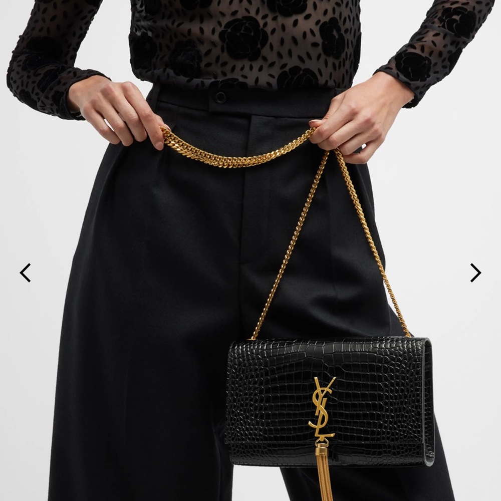 Yves Saint Laurent Black Croc-Embossed Clutch with Gold Accents 🌟PRICE IS FIRM🌟 - Picture 3 of 4